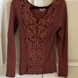 Women's Lace Detail Top - Brown
